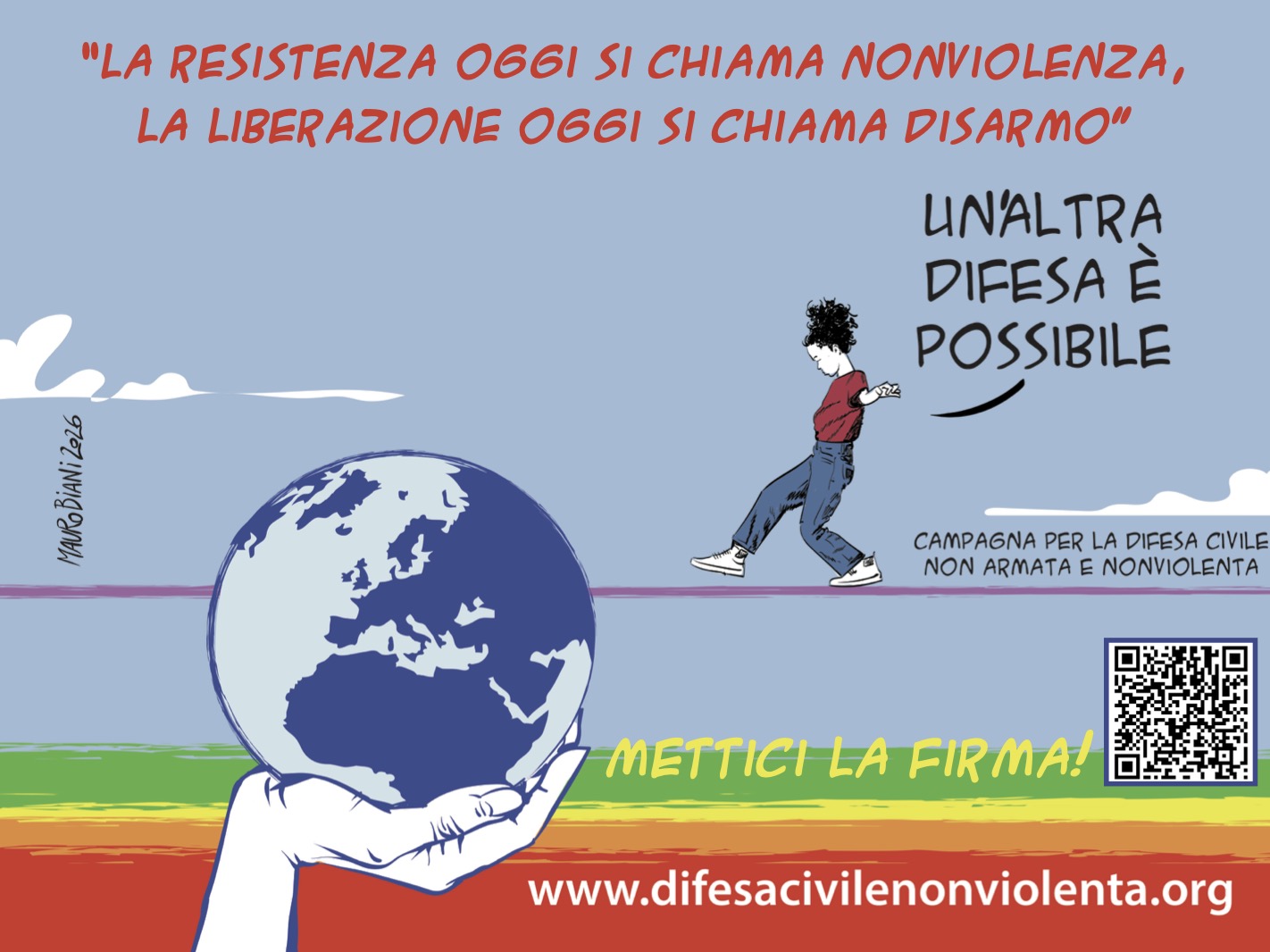 Manifesto della campagna Un'altra difesa è possibile - Mauro Biani 2026